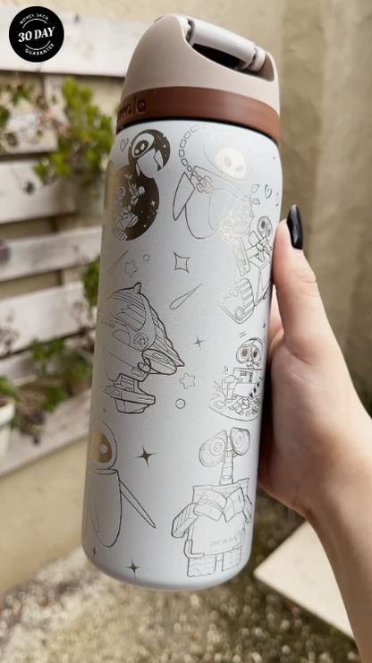 Wall-E and Eve Engraved Owala 32oz FreeSip Water Bottle