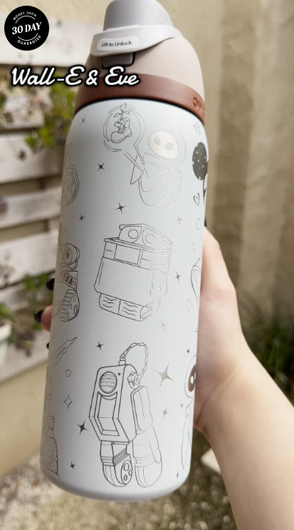 Wall-E and Eve Engraved Owala 32oz FreeSip Water Bottle