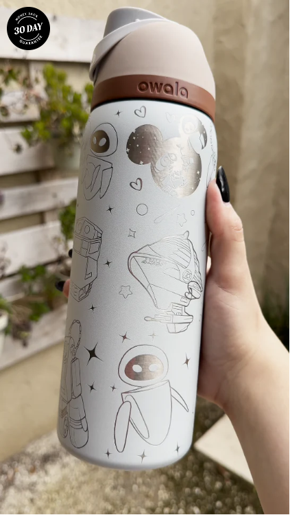 Wall-E and Eve Engraved Owala 32oz FreeSip Water Bottle