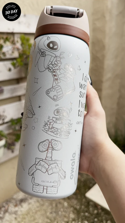 Wall-E and Eve Engraved Owala 32oz FreeSip Water Bottle